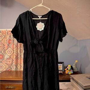 Black Tie-Front Bohemian Jumpsuit